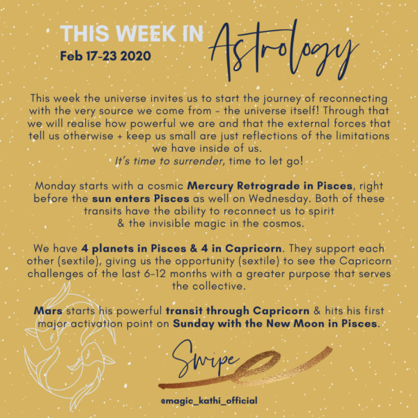 Weekly Forecast: Mercury Retrograde in Pisces, Mars in Capricorn and New Moon in Pisces!